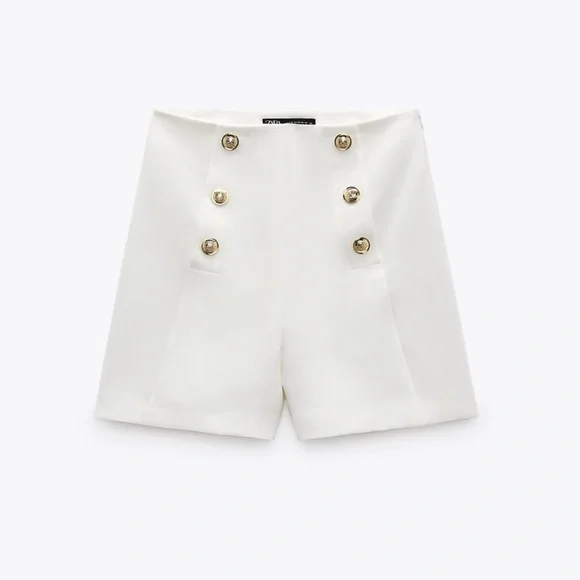 Zara White High Waist Women's Shorts M - Picture 2 of 6